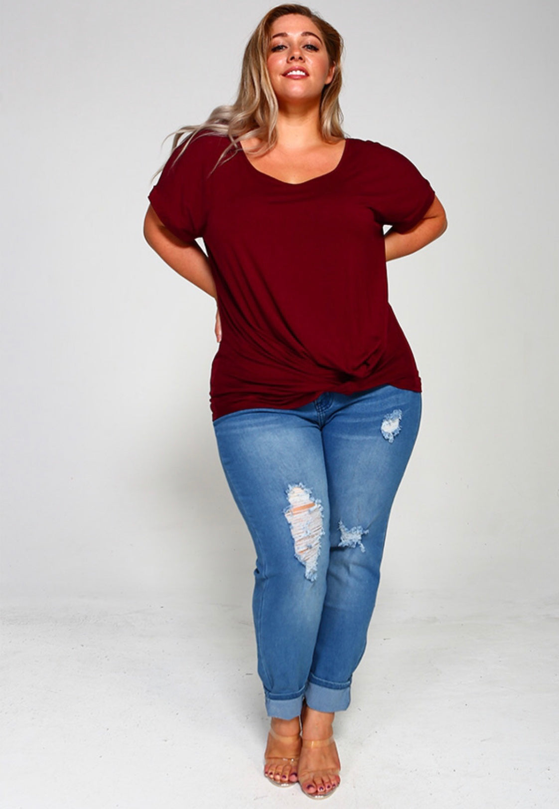 Plus size Burgundy knot top