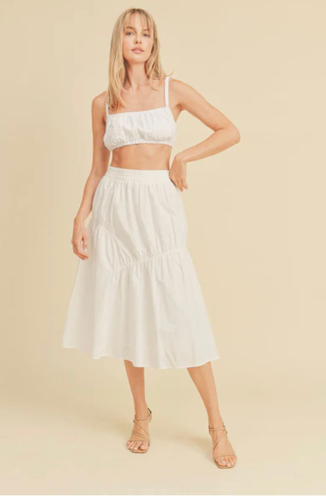 Elastic Waist Shirring Detail Skirt