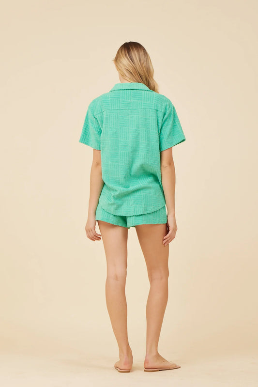 Surf Green Corded Terry button up