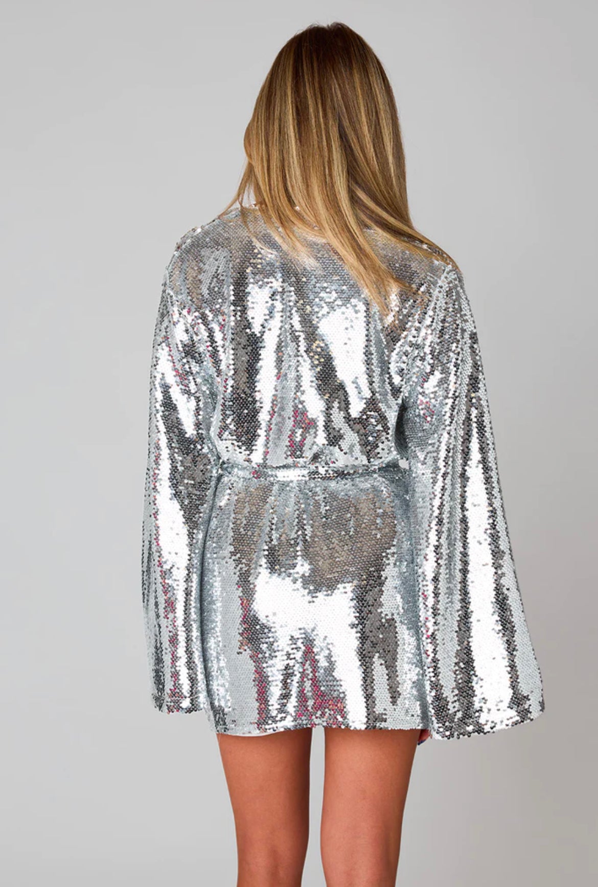 Lyn Sequin Wrap Dress - Silver