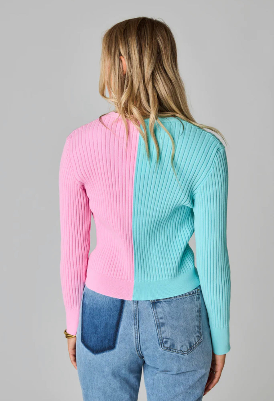 Emma Cropped Ribbed Sweater - Pink/Blue