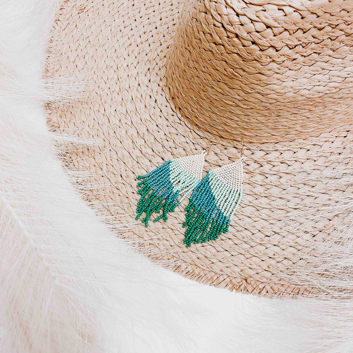 Turquoise Triangle Colorblock Beaded Earrings