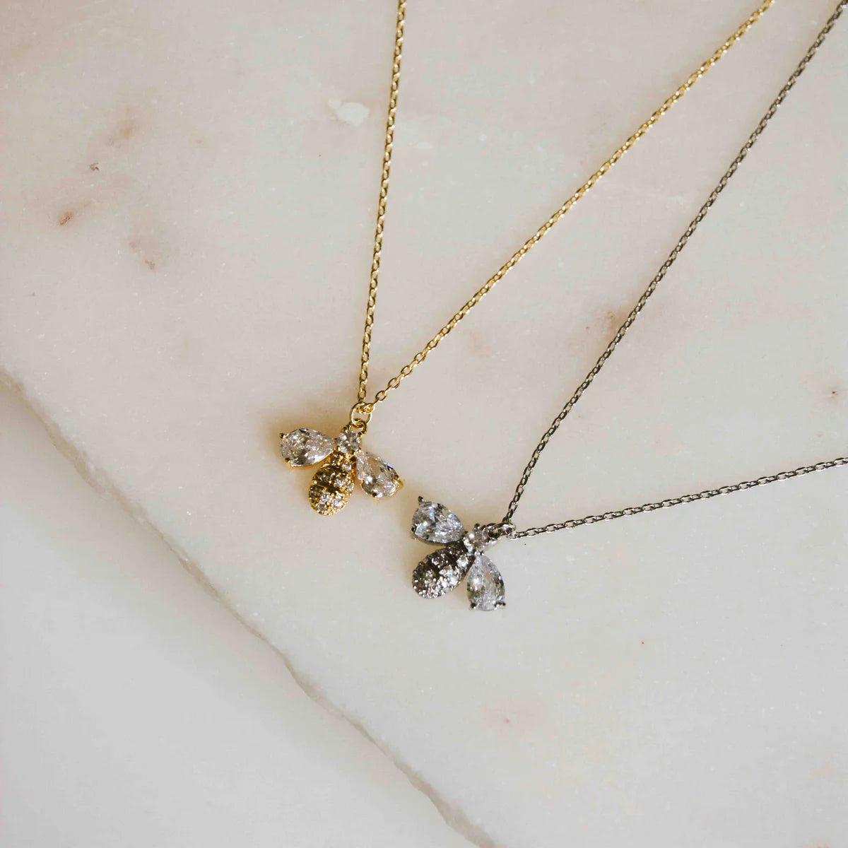 Buzzing Bee Gold Crystal Necklace - Silver