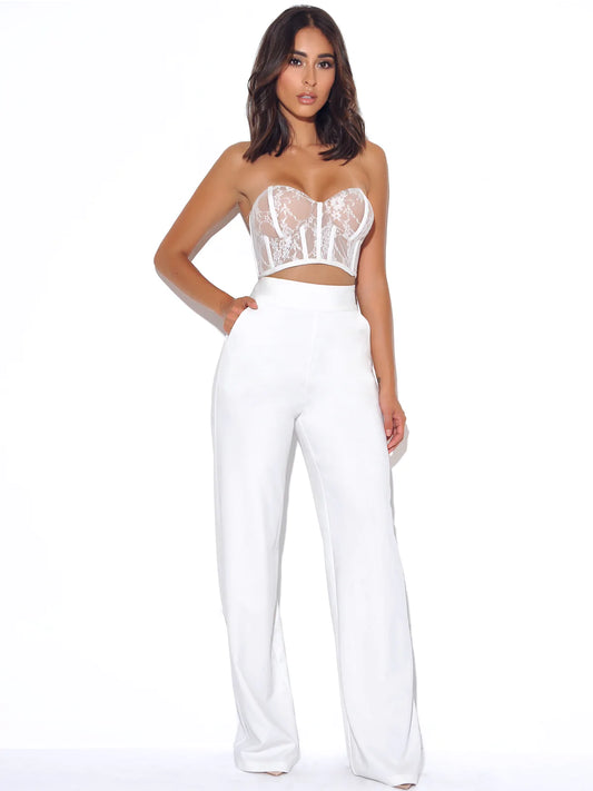 Never Enough White Stretch Crepe Wide Leg Trousers