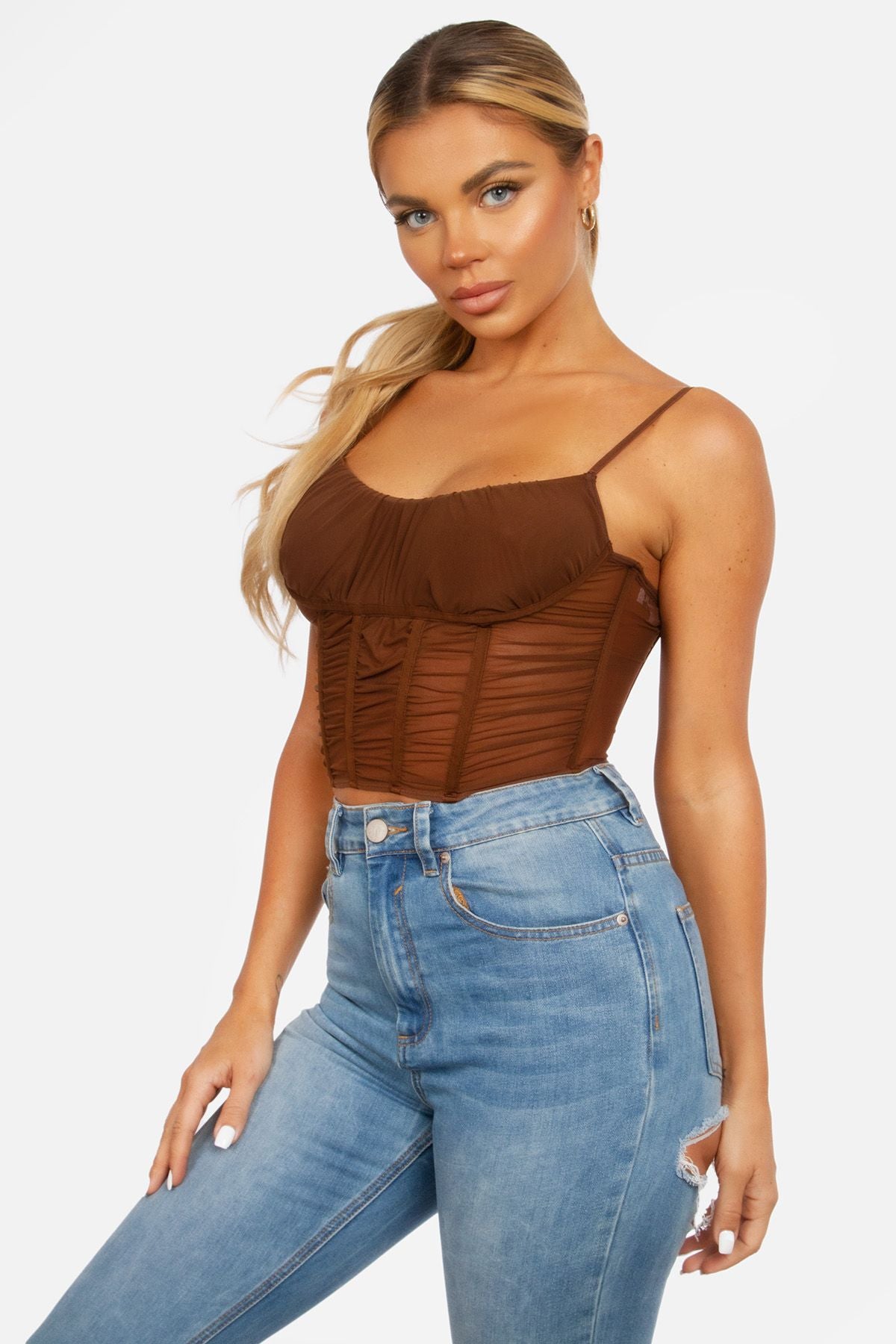 Zorta Ruched Cage Mesh Crop Top