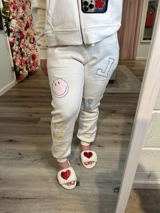 Coconut white embroidery jogger