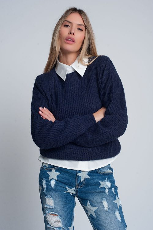 Ribbed Sweater in Navy